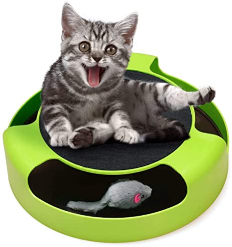 All4pets Catch The Mouse Cat Scratcher Toy with a Running Mice and a Scratching Pad for Cats & Kittens (Colour May Vary)